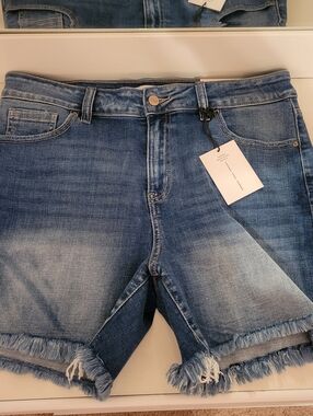 Zenana Outfitters Distressed Medium Blue Denim Cutoff Shorts